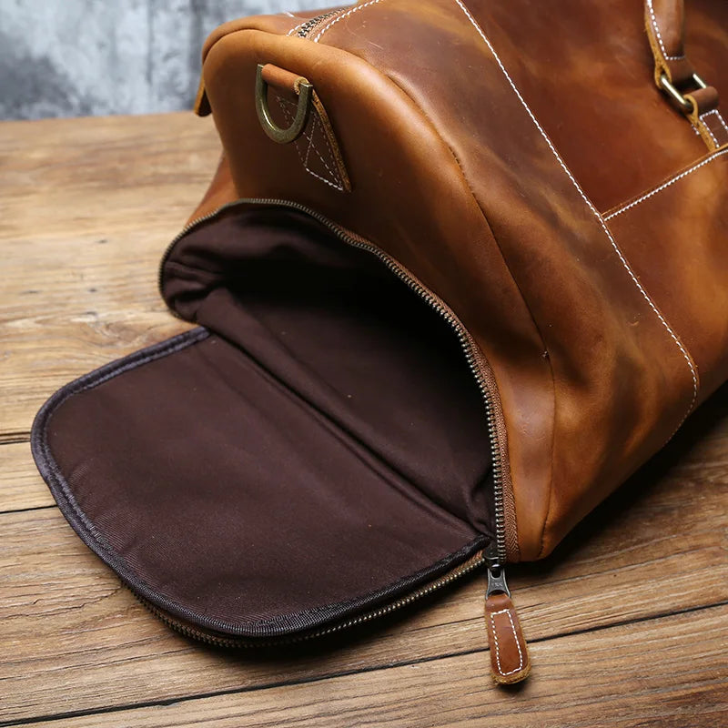 Grand sac de voyage en cuir véritable en bandoulière, multiples rangement, sac premium - David