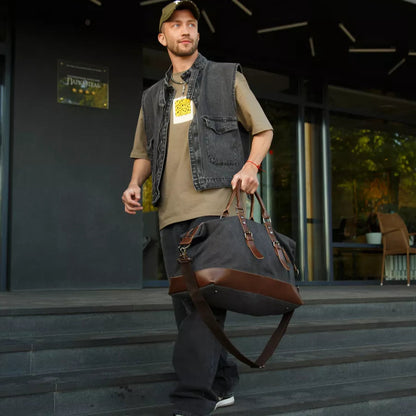 Sac de voyage en toile vintage, bandoulière - Basile