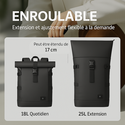 Sac à dos Roll Top - Extensible, pour ordinateur portable