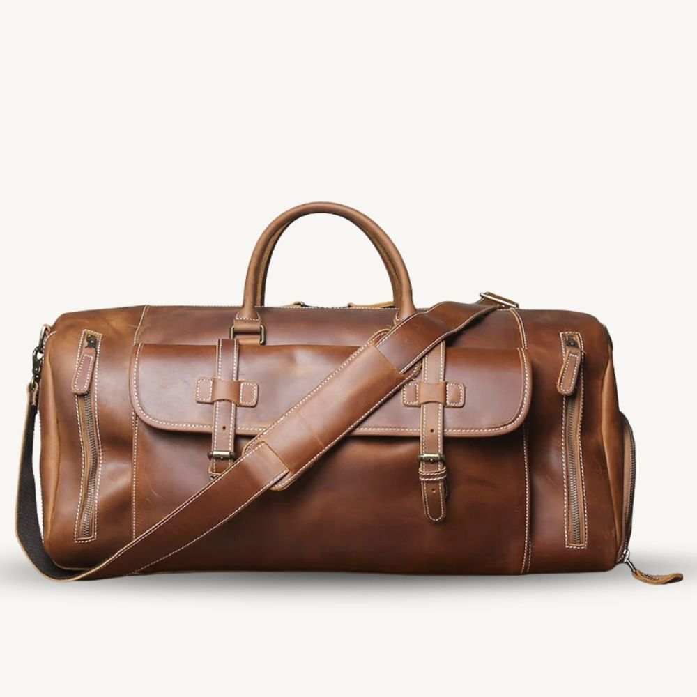 Grand Sac de Voyage en Cuir Bandoulière, Multiples Rangements - David