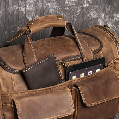 Sac de voyage en cuir véritable, en bandoulière, avec poches - Cédric