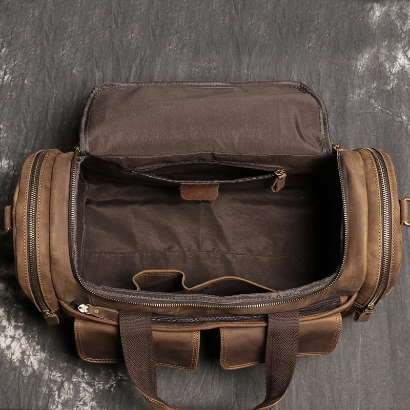 Sac de voyage en cuir véritable, en bandoulière, avec poches - Cédric