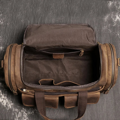 Sac de voyage en cuir véritable, en bandoulière, avec poches - Cédric