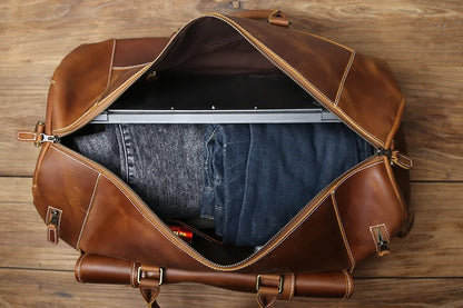 Grand sac de voyage en cuir véritable en bandoulière, multiples rangement, sac premium - David