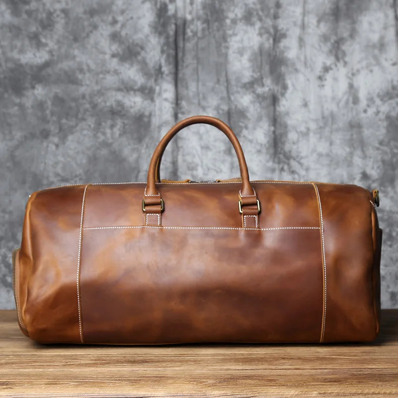 Grand sac de voyage en cuir véritable en bandoulière, multiples rangement, sac premium - David