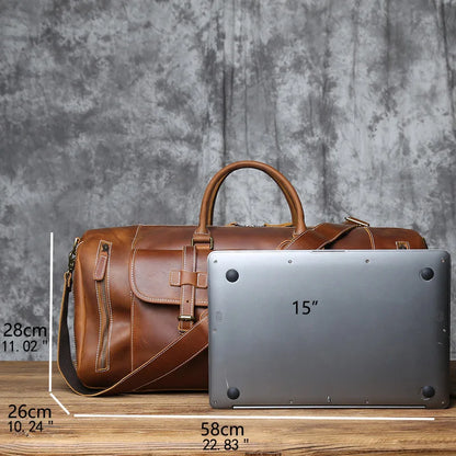 Grand sac de voyage en cuir véritable en bandoulière, multiples rangement, sac premium - David