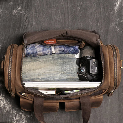 Sac de voyage en cuir véritable, en bandoulière, avec poches - Cédric