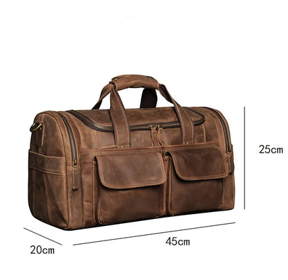 Sac de voyage en cuir véritable, en bandoulière, avec poches - Cédric