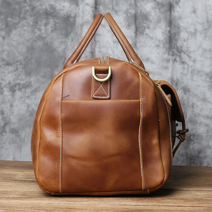 Grand sac de voyage en cuir véritable en bandoulière, multiples rangement, sac premium - David