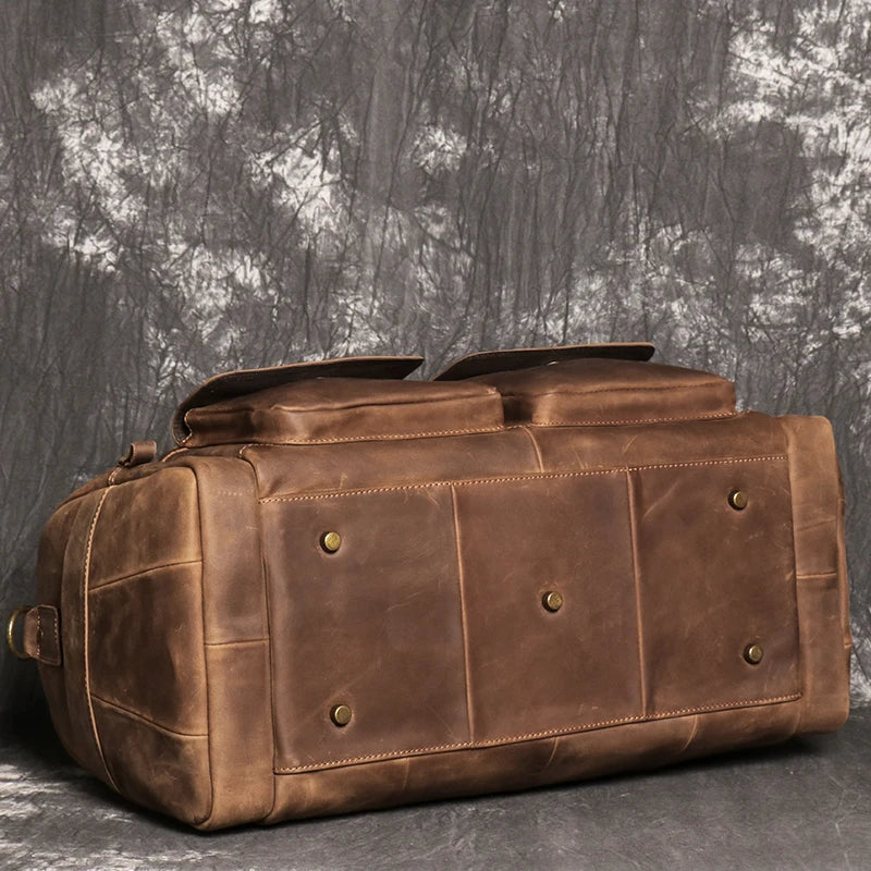 Sac de voyage en cuir véritable, en bandoulière, avec poches - Cédric