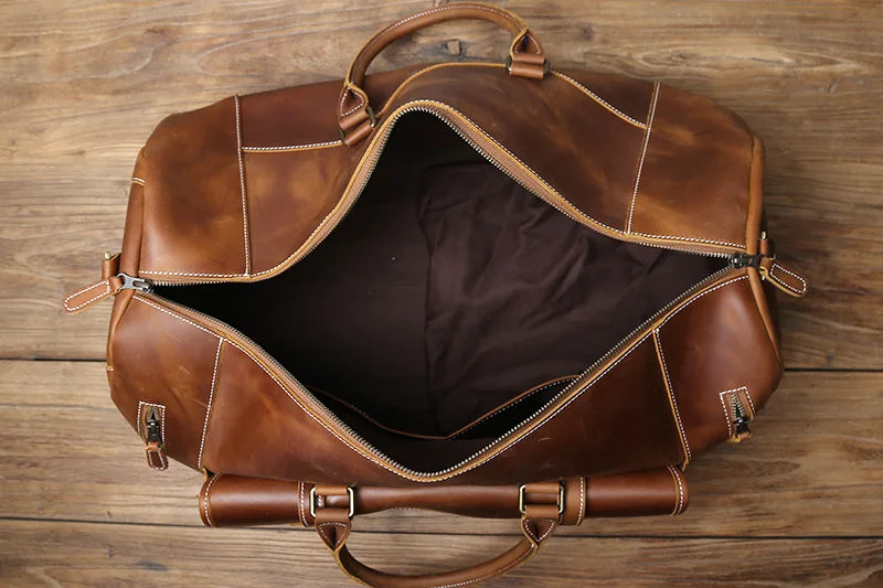 Grand sac de voyage en cuir véritable en bandoulière, multiples rangement, sac premium - David