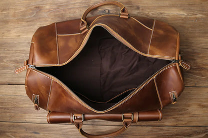 Grand sac de voyage en cuir véritable en bandoulière, multiples rangement, sac premium - David