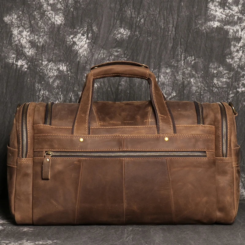Sac de voyage en cuir véritable, en bandoulière, avec poches - Cédric