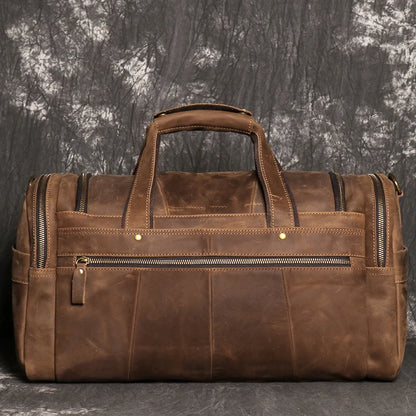 Sac de voyage en cuir véritable, en bandoulière, avec poches - Cédric
