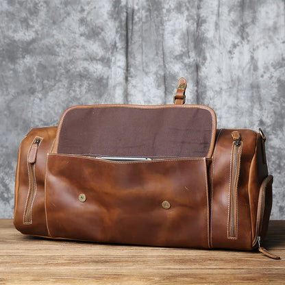 Grand sac de voyage en cuir véritable en bandoulière, multiples rangement, sac premium - David