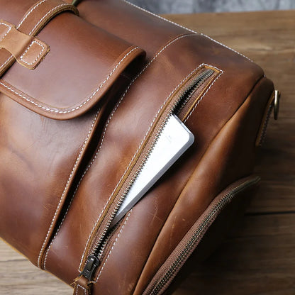 Grand sac de voyage en cuir véritable en bandoulière, multiples rangement, sac premium - David