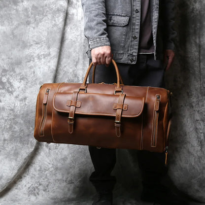 Grand sac de voyage en cuir véritable en bandoulière, multiples rangement, sac premium - David
