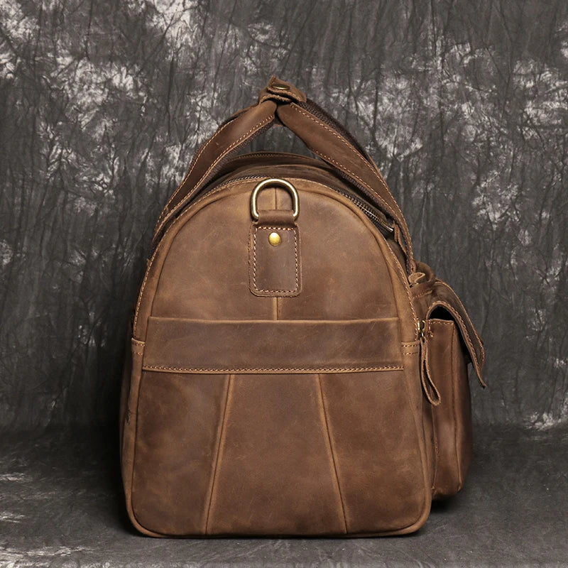 Sac de voyage en cuir véritable, en bandoulière, avec poches - Cédric