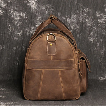 Sac de voyage en cuir véritable, en bandoulière, avec poches - Cédric