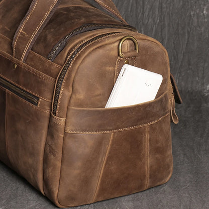 Sac de voyage en cuir véritable, en bandoulière, avec poches - Cédric